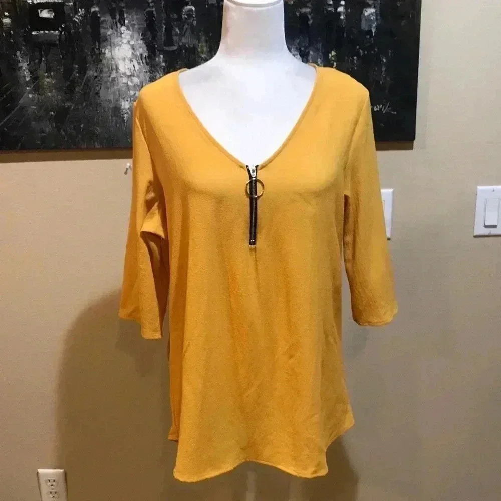 Alison Andrews Zipper Front Round Hem Tunic Top 3/4 Sleeves-XL